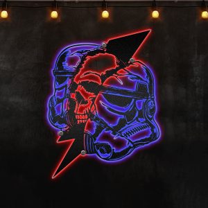 Red Lightning Stormtrooper Skull Afcultures Custom Neon Metal Sign, Neon Lights Metal Wall Art With Led Lights