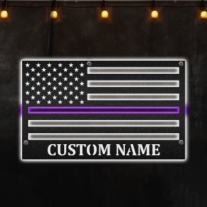 Security Guard Officer Thin Purple Line Custom Neon Metal Sign, Neon Lights Metal Wall Art - MS