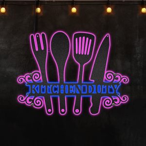 Cook & Enjoy Customized Kitchen Metal Wall Art, Afcultures Custom Neon Metal Sign, Neon Lights Metal Wall Art With Led Lights - MS