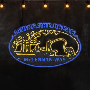 Father and Son Fishing on the boat By the wood , Grate Ourdoor Decorative Monogram for Fishing Lodge Neon Lights Metal Wall Art - MS"
