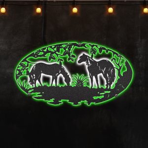Walking Horses in the Forest- Decorative for Farmhouse Afcultures Custom Neon Metal Sign, Neon Lights Metal Wall Art - MS