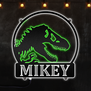 Personalized LED Dinosaur Metal Sign, Light up Kid's Room Wall Art, Children's Gift, Afcultures Custom Neon Metal Sign, Neon Lights Metal Wall Art