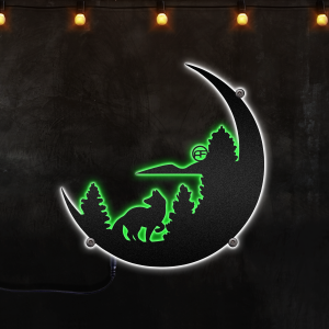 Moon LED Metal Art Sign, Light up Wolf Moon Metal Sign, Afcultures Custom Neon Metal Sign, Neon Lights Metal Wall Art With Led Lights - MS