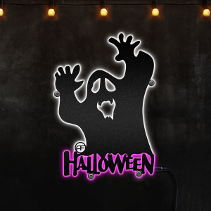Halloween Ghost Wall Art, Happy Halloween, Halloween Gifts, Afcultures Custom Neon Metal Sign, Neon Lights Metal Wall Art With Led Lights