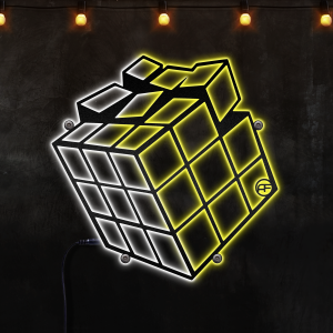 Rubik's Cube Metal Wall Art, Game Room Wall Decor, Afcultures Custom Neon Metal Sign, Neon Lights Metal Wall Art With Led Lights