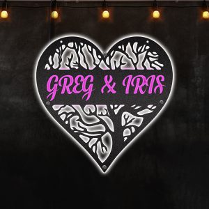 Tree Heart Monogram, Afcultures Custom Neon Metal Sign, Neon Lights Metal Wall Art With Led Lights