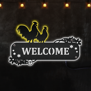 Welcome Chicken Custom Steel Sign, Personalized Steel, Afcultures Custom Neon Metal Sign, Neon Lights Metal Wall Art With Led Lights - MS