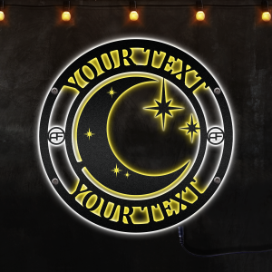 Moon and Stars Sign, Custom Metal Art, Afcultures Custom Neon Metal Sign, Neon Lights Metal Wall Art With Led Lights - MS