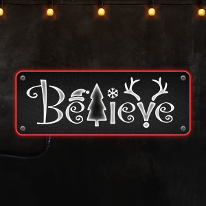Christmas Believe Sign , Afcultures Custom Neon Metal Sign, Neon Lights Metal Wall Art With Led Lights -