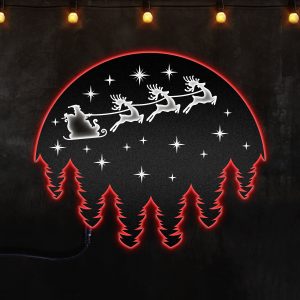 Santa Night Sky Metal Wall Decor , Afcultures Custom Neon Metal Sign, Neon Lights Metal Wall Art With Led Lights - MS