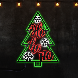 Christmas Tree Ho Ho Ho Metal Wall Decor , Afcultures Custom Neon Metal Sign, Neon Lights Metal Wall Art With Led Lights - MS