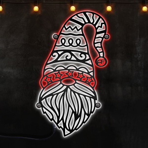Christmas Gnome 1 Metal Wall Decor , Afcultures Custom Neon Metal Sign, Neon Lights Metal Wall Art With Led Lights