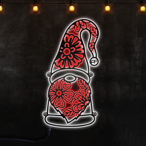 Christmas Gnome 3 Metal Wall Decor , Afcultures Custom Neon Metal Sign, Neon Lights Metal Wall Art With Led Lights
