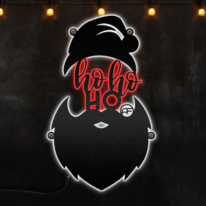 Ho Ho Ho Santa Beard Metal Wall Decor , Afcultures Custom Neon Metal Sign, Neon Lights Metal Wall Art With Led Lights