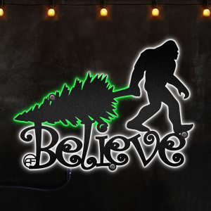 Color Splashed Bigfoot Believe Metal Wall Decor , Afcultures Custom Neon Metal Sign, Neon Lights Metal Wall Art With Led Lights