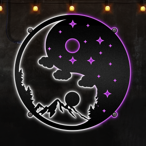 Yin Yang v4, Sun and moon, Day and Night Afcultures Neon Led Lights Metal Wall Art, Contrast Element Sign Decoration For Room