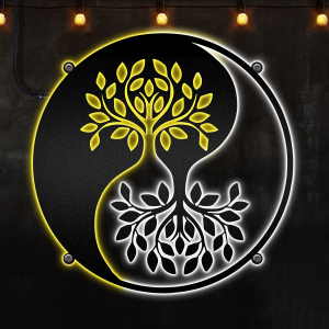 Yin Yang Trees Afcultures Neon Led Lights Metal Wall Art, Contrast Element Sign Decoration For Room