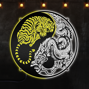 Yin Yang Metal Wall Decor,Tiger And Dragon,Metal Wall Art Neon Led Lights Metal Wall Art