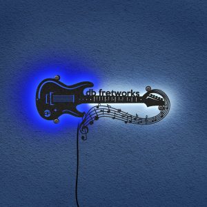 Guitar and Waving Staff Metal Wall Art with Custom Text Perfect Gift for Guitar Lover, Afcultures Custom Neon Metal Sign, Neon Lights Metal Wall Art