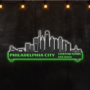 Philadelphia City Skyline Custom Neon Led Light Metal Wall Art - MS