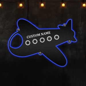 Cute Airplane Custom Name For Kid Neon Lights Metal Wall Art