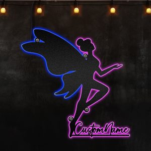 Blue Purple Fantasy Fairy Neon Lights Metal Wall Art