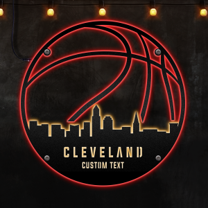 Custom Cleveland basketball Afcultures Custom Neon Metal Sign, Neon Lights Metal Wall Art, Personalized Sports Name Sign Decoration For Room, Basketball Player Outdoor Home Decor Gift