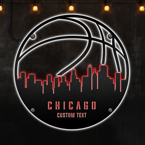 Custom Chicago basketball Afcultures Custom Neon Metal Sign, Neon Lights Metal Wall Art, Personalized Sports Name Sign Decoration For Room, Basketball Player Outdoor Home Decor Gift