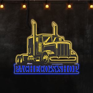 Custom Truck Driver Afcultures Custom Neon Metal Sign, Neon Lights Metal Wall Art With LED Lights, Personalized Trucker Name Sign Decoration, Semi Truck Decor Home Dad Gifts - MS