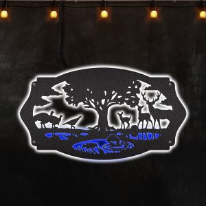 Deer, Turkey & Fish In National Park Neon Lights Metal Wall Art - Best decorative idea for Hunting Corner - MS