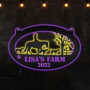Farm Girl Riding Horse Customized Metal Farm Sign, Personalized Metal Art, Afcultures Neon Lights Metal Wall Art - MS"