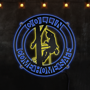 Come Home Safe Personalized Lineman Gift Neon Lights Metal Wall Art