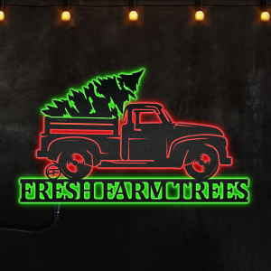 Personalized Truck And Xmas Tree Farm Sign Custom Neon Metal Sign, Neon Lights Metal Wall Art - MS