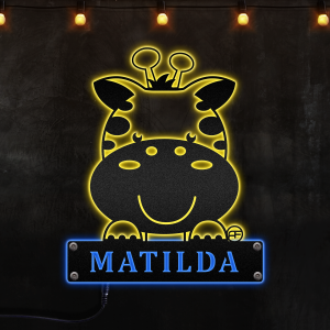 Personalized Cute Giraffe For Kid Room Custom Neon Metal Sign, Neon Lights Metal Wall Art