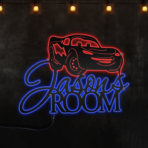 Personalized Cars Metal Wall Name Sign Custom Neon Metal Sign, Neon Lights Metal Wall Art