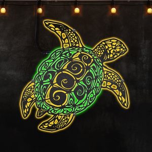 Turtle - Best Decorative Idea for Riverside Lodge, Afcultures Custom Neon Metal Sign, Neon Lights Metal Wall Art With Led Lights - MS