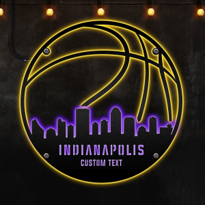 Custom Indiana basketball Afcultures Custom Neon Metal Sign, Neon Lights Metal Wall Art, Personalized Sports Name Sign Decoration For Room, Basketball Player Outdoor Home Decor Gift