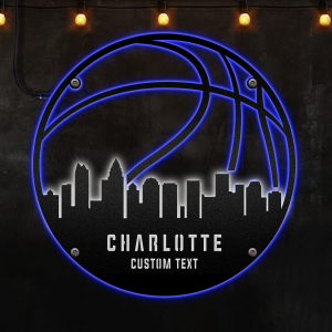 Custom Charlotte basketball Afcultures Custom Neon Metal Sign, Neon Lights Metal Wall Art, Personalized Sports Name Sign Decoration For Room, Basketball Player Outdoor Home Decor Gift