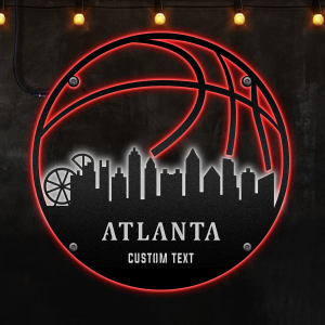 Custom Atlanta basketball Afcultures Custom Neon Metal Sign, Neon Lights Metal Wall Art, Personalized Sports Name Sign Decoration For Room, Basketball Player Outdoor Home Decor Gift