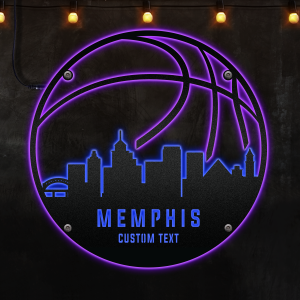 Custom Memphis basketball Afcultures Custom Neon Metal Sign, Neon Lights Metal Wall Art, Personalized Sports Name Sign Decoration For Room, Basketball Player Outdoor Home Decor Gift
