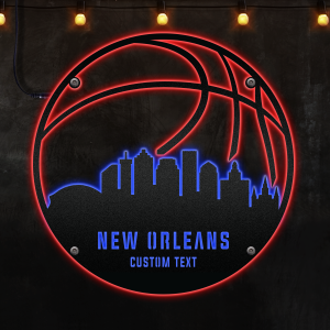 Custom New Orleans basketball Afcultures Custom Neon Metal Sign, Neon Lights Metal Wall Art, Personalized Sports Name Sign Decoration For Room, Basketball Player Outdoor Home Decor Gift