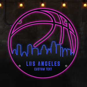 Custom Los Angeles 1 basketball Afcultures Custom Neon Metal Sign, Neon Lights Metal Wall Art, Personalized Sports Name Sign Decoration For Room, Basketball Player Outdoor Home Decor Gift