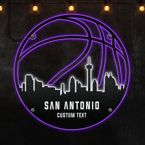 Custom San Antonio basketball Afcultures Custom Neon Metal Sign, Neon Lights Metal Wall Art, Personalized Sports Name Sign Decoration For Room, Basketball Player Outdoor Home Decor Gift