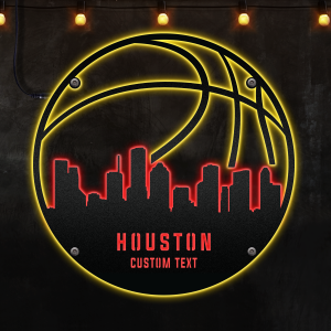 Custom Houston basketball Afcultures Custom Neon Metal Sign, Neon Lights Metal Wall Art, Personalized Sports Name Sign Decoration For Room, Basketball Player Outdoor Home Decor Gift