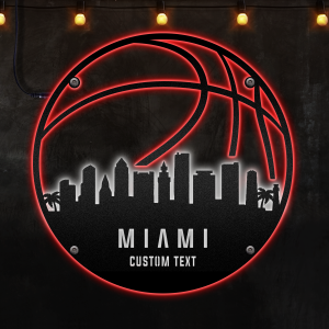 Custom Miami basketball Afcultures Custom Neon Metal Sign, Neon Lights Metal Wall Art, Personalized Sports Name Sign Decoration For Room, Basketball Player Outdoor Home Decor Gift