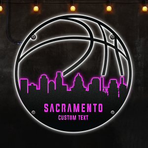 Custom Sacramento basketball Afcultures Custom Neon Metal Sign, Neon Lights Metal Wall Art, Personalized Sports Name Sign Decoration For Room, Basketball Player Outdoor Home Decor Gift