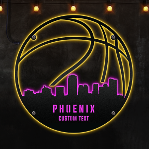 Custom Phoenix basketball Afcultures Custom Neon Metal Sign, Neon Lights Metal Wall Art, Personalized Sports Name Sign Decoration For Room, Basketball Player Outdoor Home Decor Gift