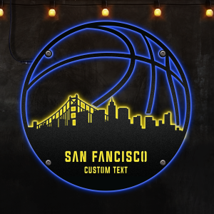 Custom San Francisco basketball Afcultures Custom Neon Metal Sign, Neon Lights Metal Wall Art, Personalized Sports Name Sign Decoration For Room, Basketball Player Outdoor Home Decor Gift