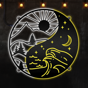 Yin Yang v5, Sun and moon, Day and Night Afcultures Neon Led Lights Metal Wall Art, Contrast Element Sign Decoration For Room
