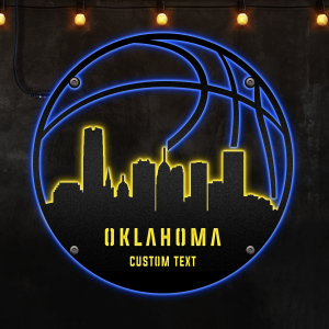 Custom Oklahoma basketball Afcultures Custom Neon Metal Sign, Neon Lights Metal Wall Art, Personalized Sports Name Sign Decoration For Room, Basketball Player Outdoor Home Decor Gift